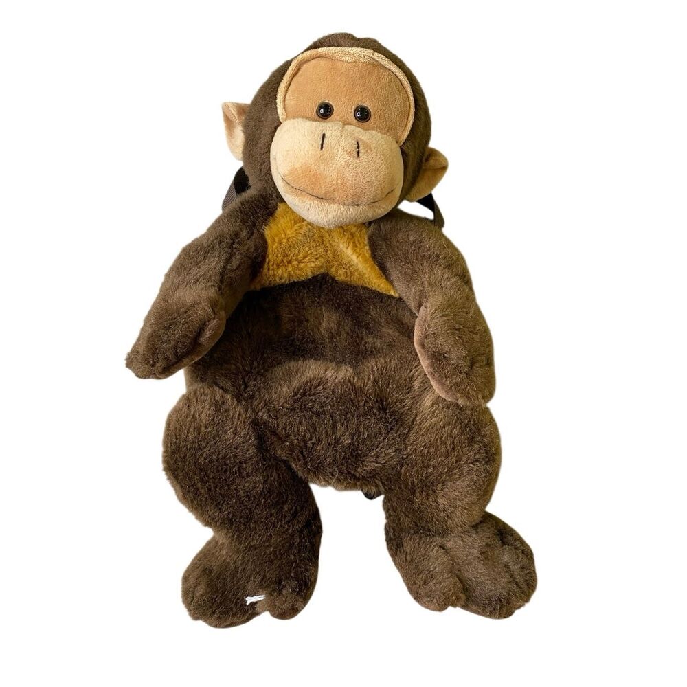 Plush Monkey Backpack Brown Stuffed Animal Kids Bag Adjustable Straps Jungle